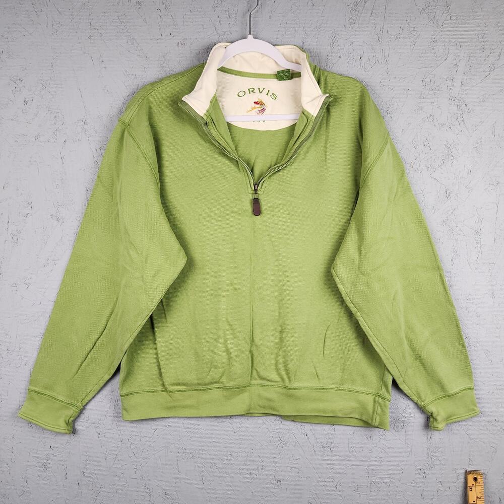 Orvis Sweater Mens Large Green Quarter Zip Pima Cotton Pullover Fly Fishing Lure